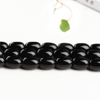 Prirodni Crna ahat perle, Crna Agate, Drum, uglađen, možete DIY & različite veličine za izbor, crn, Prodano Per Približno 15 inčni Strand