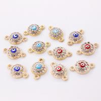 Zinc Alloy Connector with Rhinestone Round gold color plated DIY & evil eye pattern & enamel & 1/1 loop nickel lead & cadmium free Sold By PC