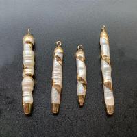 Freshwater Pearl Pendants with Brass Keshi gold color plated DIY white 6-8mmx30-50mm Sold By PC