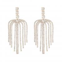 Fashion Fringe Earrings Zinc Alloy fashion jewelry & for woman & with rhinestone golden Sold By Pair