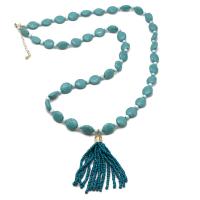 Turquoise trui Chain Necklace, turkoois, met Zinc Alloy, voor vrouw, blauw, 20x70mm, Lengte 98 cm, Verkocht door PC