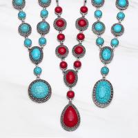 Fashion Turquoise Necklace Zinc Alloy with 1.97 extender chain silver color plated nickel lead & cadmium free Length 21.65 Inch Sold By PC