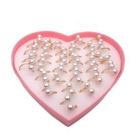 Zinc Alloy Cuff Finger Ring with Plastic Pearl plated Adjustable & for woman mixed colors 17mm Sold By Box