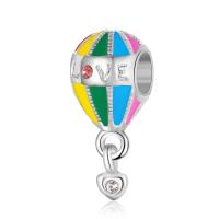 Zinc Alloy Large Hole Bead Hot Balloon silver color plated DIY & enamel & with rhinestone mixed colors nickel lead & cadmium free Approx 5mm Sold By PC