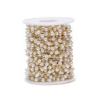 Iron Ball Chain with plastic spool & Plastic Pearl DIY golden nickel lead & cadmium free Length Approx 19.69 Inch Sold By Spool
