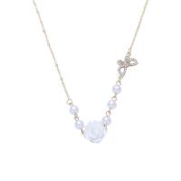 Plastic Pearl Necklace Zinc Alloy with Plastic Pearl with 1.97inch extender chain fashion jewelry & for woman & with rhinestone nickel lead & cadmium free Length Approx 17.72 Inch Sold By PC