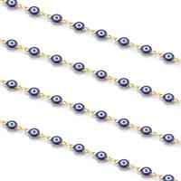 Stainless Steel Bar Chain 304 Stainless Steel Vacuum Ion Plating fashion jewelry & DIY & Unisex & evil eye pattern & enamel blue 6mm Sold By m