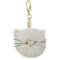 Bag Purse Charms Keyrings Keychains Plush with PU Leather & Zinc Alloy Cat gold color plated cute & for woman Sold By PC