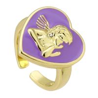 Brass Cuff Finger Ring gold color plated Adjustable & for woman & enamel purple US Ring Sold By PC