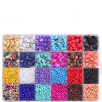 Blandade Glas Seed Beads, Glass Seed Beads, med Plastlåda & Ädelstens Chips, ugnstorkande lack, DIY, blandade färger, 190x130x20mm, Ca 6600PC/Box, Säljs av Box