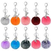 Bag Purse Charms Keyrings Keychains Zinc Alloy with Rabbit Fur & Iron Alphabet Letter plated & for woman & with rhinestone Sold By PC