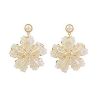 Crystal Earrings Zinc Alloy with Crystal & Plastic Pearl Flower gold color plated Korean style & for woman Sold By Pair