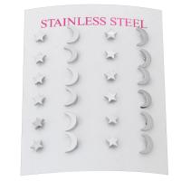 304 Stainless Steel Asymmetric Stud Earrings Moon and Star for woman original color 5*5*12.5mm 5*9*13mm Sold By Set