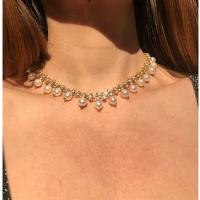 Collar de perlas de plástico, aleación de zinc, con Perlas plásticas, para mujer & con diamantes de imitación, color mixto, longitud aproximado 52 cm, Vendido por UD