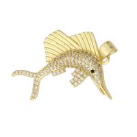 Cubic Zirconia Micro Pave Brass Pendant Fish gold color plated fashion jewelry & DIY & micro pave cubic zirconia golden Approx 3mm Sold By Lot