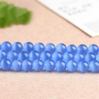 Cats Eye Jewelry Beads Round polished DIY acid blue Sold By Strand