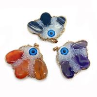 Agate Jewelry Pendants with Brass Butterfly gold color plated Unisex & evil eye pattern Sold By PC