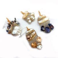 Freshwater Pearl Pendants with Resin & Brass irregular plated Unisex 25x30- Sold By PC
