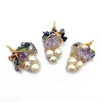 Freshwater Pearl Pendants with Natural Stone & Resin & Brass irregular gold color plated Unisex 25x50- Sold By PC