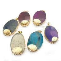 Pingentes de joias de ágata, with concha & cobre, Oval, cromado de cor dourada, unissex, Mais cores pare escolha, 34x54mm, vendido por PC