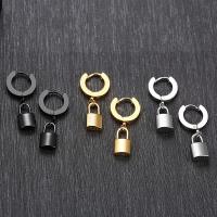 Huggie Hoop Drop Earring 304 Stainless Steel Lock Vacuum Ion Plating fashion jewelry & for man 13*8mm 28mm Sold By PC