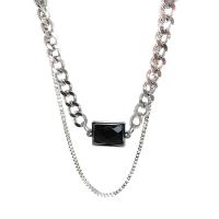 Stainless Steel Jewelry Necklace 314 Stainless Steel with 1.96inch extender chain Rectangle Double Layer & wave chain & Unisex & box chain & with rhinestone original color Length Approx 19.6 Inch Approx 17.3 Inch Sold By PC
