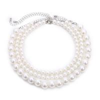 Collar de perlas de plástico, aleación de zinc, con Perlas plásticas, con 2.7inch extender cadena, chapado en color de platina, Joyería & multicapa & para mujer, libre de níquel, plomo & cadmio, longitud aproximado 13.8 Inch, Vendido por UD