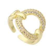Cubic Zirconia Micro Pave Brass Ring gold color plated fashion jewelry & micro pave cubic zirconia & for woman golden 17mm US Ring Sold By Lot