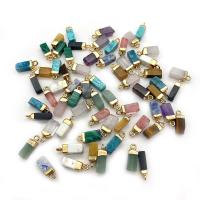 Pingentes em  jóias, misto de pedras semi-preciosas, with cobre, Retângulo, cromado de cor dourada, materiais diferentes para a escolha, Mais cores pare escolha, 5x16-6x15mm, vendido por PC