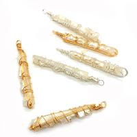 Freshwater Pearl Pendants Ice Quartz Agate with brass wire & Freshwater Pearl irregular plated DIY 10x50- Sold By PC