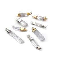 Clear Quartz Pendant with Brass irregular plated DIY 10x23- Sold By PC