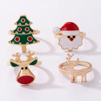 Anillo de dedo de Navidad, aleación de zinc, Joyas de Navidad & para mujer & esmalte, color mixto, 4PCs/Set, Vendido por Set