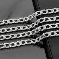 Ruostumaton teräs Curb Chain, 304 Stainless Steel, päällystetty, hopea, 5mm, Myymät m