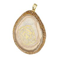 Bijoux pendentifs agate, laiton, avec Agate, Placage de couleur d'or, bijoux de mode & DIY & avec strass, 51x62x5mm, Trou:Environ 5mm, 5PC/lot, Vendu par lot