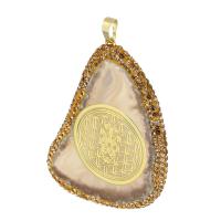 Bijoux pendentifs agate, laiton, avec Agate, Placage de couleur d'or, bijoux de mode & DIY & avec strass, 49x65x5.50mm, Trou:Environ 5mm, 5PC/lot, Vendu par lot