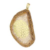 Bijoux pendentifs agate, laiton, avec Agate, Placage de couleur d'or, bijoux de mode & DIY & avec strass, 48x67x6mm, Trou:Environ 5mm, 5PC/lot, Vendu par lot
