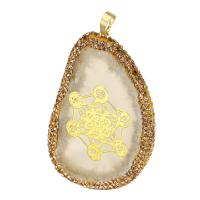 Bijoux pendentifs agate, laiton, avec Agate, Placage de couleur d'or, bijoux de mode & DIY & avec strass, 44x66x5mm, Trou:Environ 5mm, 5PC/lot, Vendu par lot