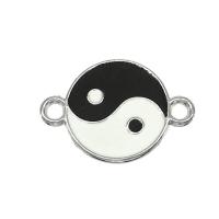 Zinc Alloy Connector Round silver color plated ying yang & DIY & enamel silver color nickel lead & cadmium free Sold By Bag