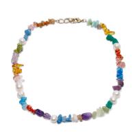 Natural Gemstone Necklace, Natural Gravel, with Plastic Pearl & Tibetan Style, for woman, mixed colors, Length:47 cm, Sold By PC