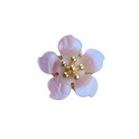 Natural Pink Shell Pendants with Brass Flower gold color plated DIY & for woman pink 15mm Sold By PC