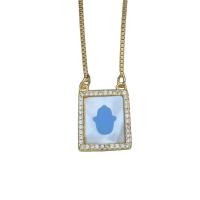 Shell Necklaces Brass with turquoise & White Shell Rectangle gold color plated micro pave cubic zirconia & for woman golden nickel lead & cadmium free Length 17.71 Inch Sold By PC