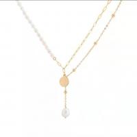 Plastic Pearl Necklace Zinc Alloy with Plastic Pearl with 2.75inch extender chain gold color plated Double Layer & for woman Length Approx 13.7 Inch Sold By PC