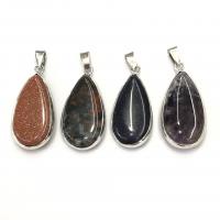 Gemstone Pendants Jewelry Natural Stone with Brass Teardrop platinum color plated & Unisex 20mm Sold By PC