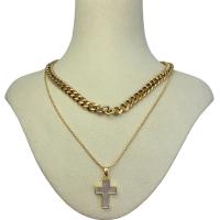 Shell Necklaces 304 Stainless Steel Chain with White Shell & Brass Cross gold color plated for woman golden nickel lead & cadmium free Length 14.96 Inch 17.72 Inch Sold By PC
