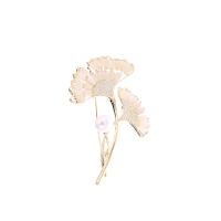 Cubic Zirkonia rintaneula, Messinki, kanssa Kissat Eye & Muovi Pearl, Ginkgo Leaf, real kullattu, Micro Pave kuutiometriä zirkonia & naiselle, nikkeli, lyijy ja kadmium vapaa, 40x58mm, 10PC/erä, Myymät erä
