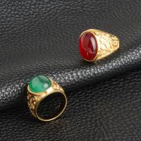 Gemstone Finger Ring, 316L roestvrij staal, met Edelsteen, mode sieraden & verschillende materialen voor de keuze & uniseks & verschillende grootte voor keus, meer kleuren voor de keuze, 12x16mm, Verkocht door PC