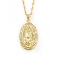 Cubic Zircon Micro Pave Brass Necklace Virgin Mary gold color plated micro pave cubic zirconia & for woman nickel lead & cadmium free Length 17.7 Inch Sold By PC