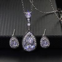 Cubic Zirconia Micro Pave Zinc Alloy Jewelry Sets Stud Earring & necklace spinning loom tool with Cubic Zirconia Teardrop gun black plated 2 pieces & for woman white nickel lead & cadmium free Sold By Set