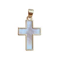 Natural White Shell Pendants, Brass, with White Shell, Cross, gold color plated, DIY, more colors for choice, 15x20mm, Sold By PC