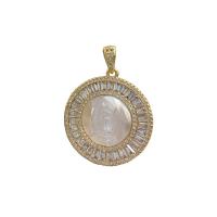 Natural White Shell Pendants, Brass, with White Shell, Round, gold color plated, DIY & micro pave cubic zirconia, more colors for choice, 26mm, Sold By PC
